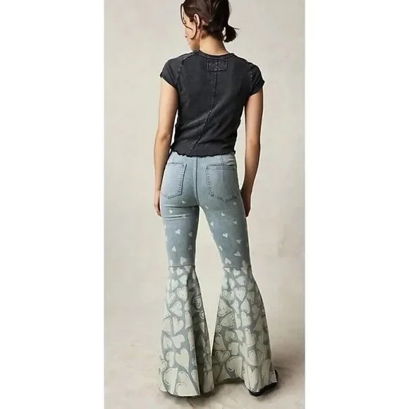 Free People Just Float On Flare Printed Jeans Size 24 - Picture 3 of 7